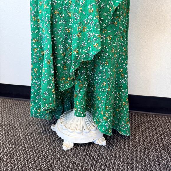 Max Studio Womens Wrap Maxi Dress Floral Green High Low Asymmetrical Size S NEW - Picture 4 of 14